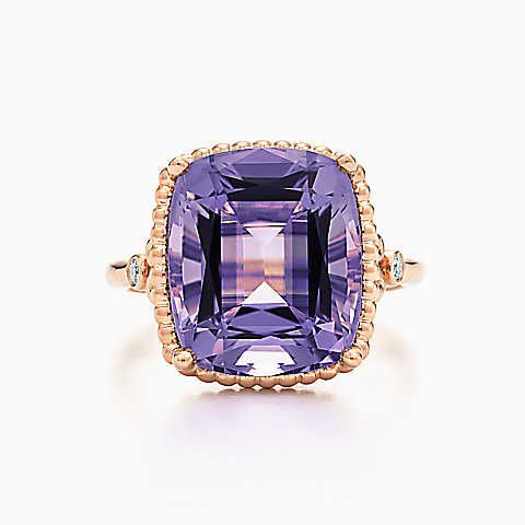 Tiffany Sparklers amethyst ring in 18k rose gold with diamonds.