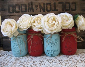 Turquoise and ruby Wedding Theme | … Rustic Wedding Centerpieces, Party Decorations, Red and Blue Wedding