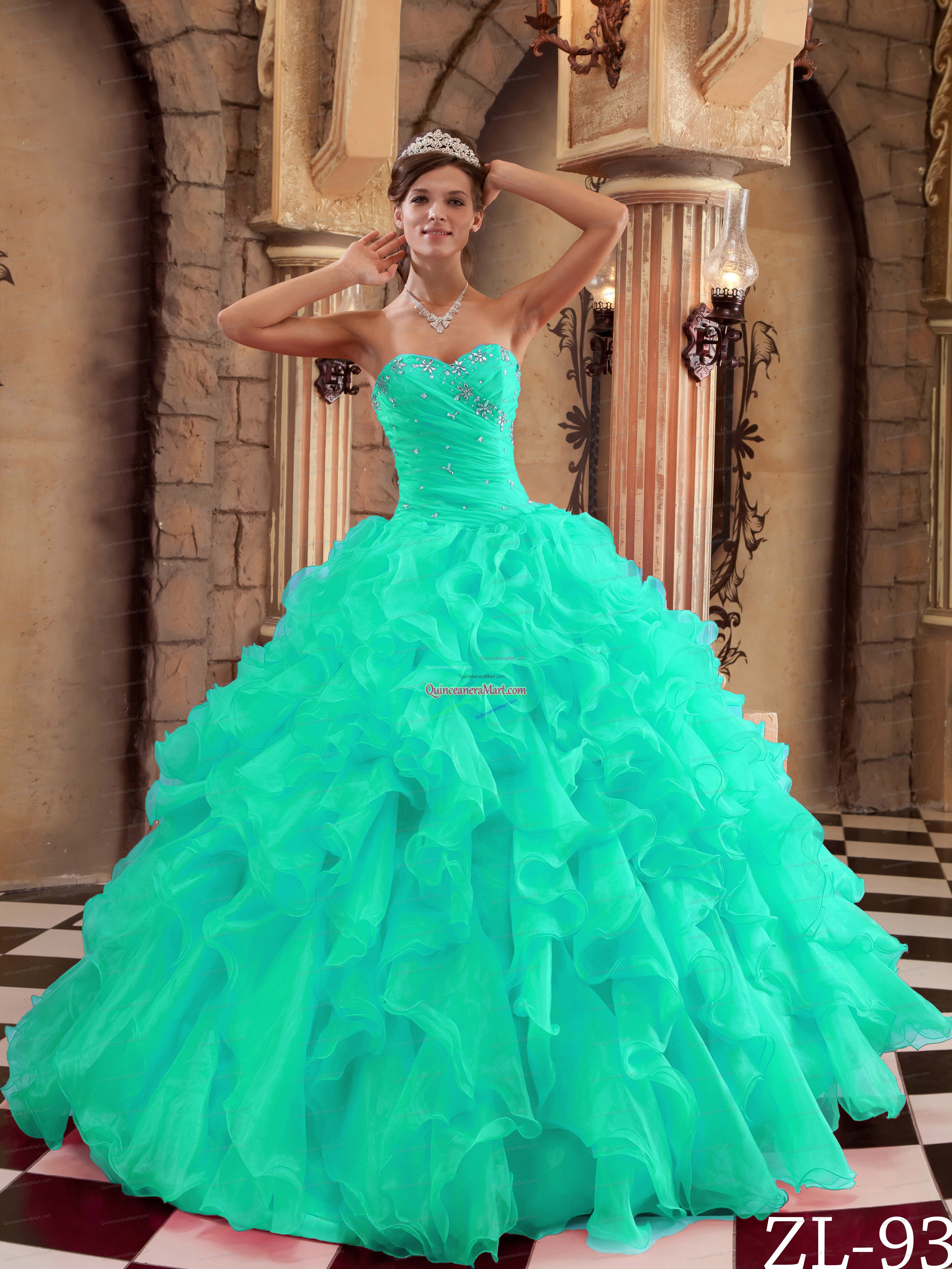 Turquoise Sweetheart Ruffled and Ruffled Quinceanera Dress for 2014