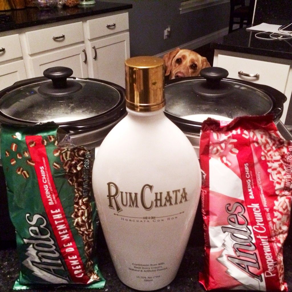 two amazing drinks made with andes mints, rumchata, and a CROCK POT.  andes mint hotChata!! amazing