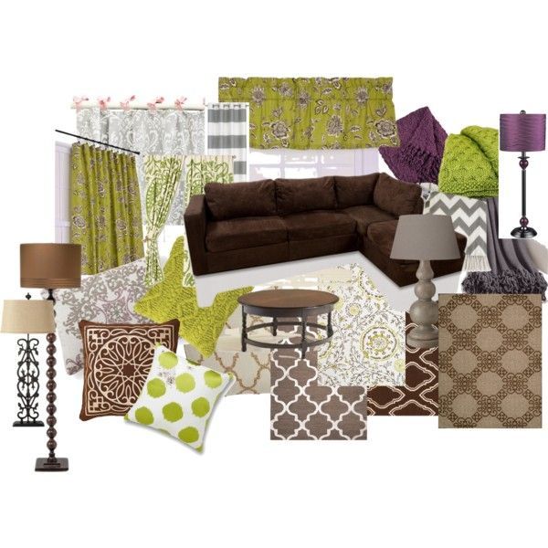 Warm Living Room Ideas- color scheme brown, green, purple, gray, black, taupe