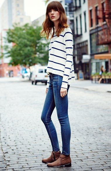 Weekend uniform | rag & bone stripe tee and skinny jeans.
