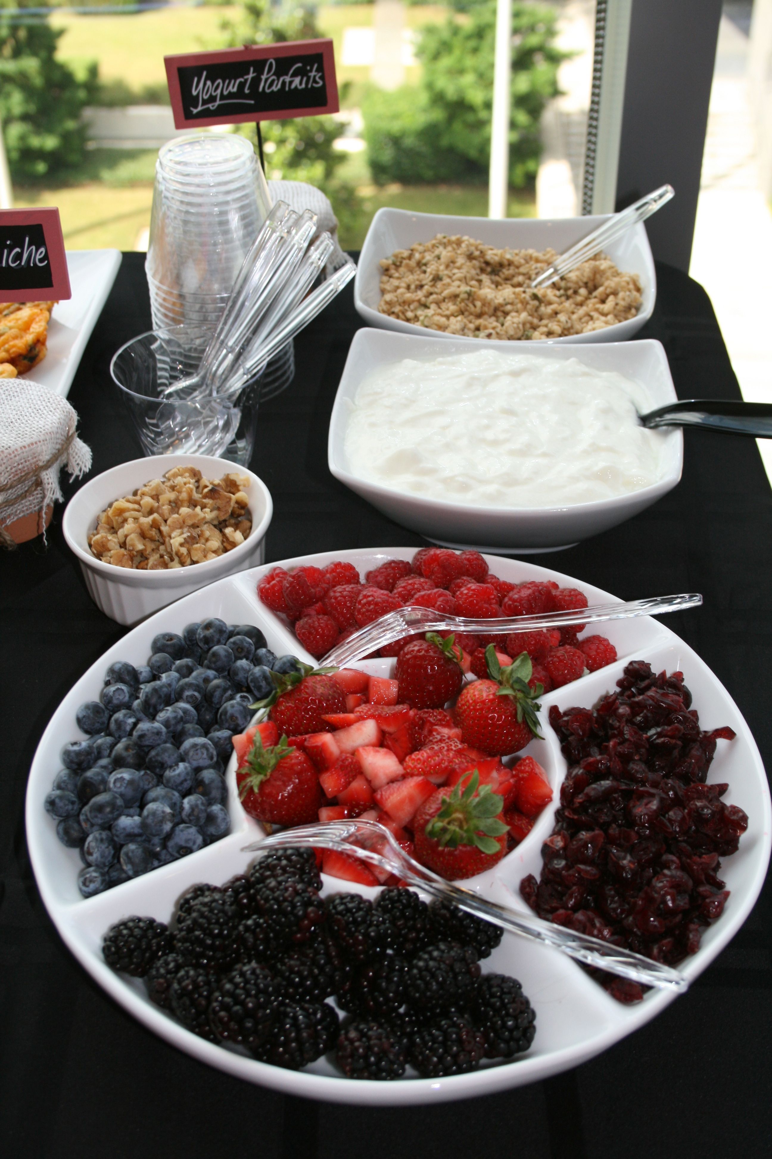 Yogurt Bar Brunch. So doing this.  Buy granola at sprouts, fruit at Costco