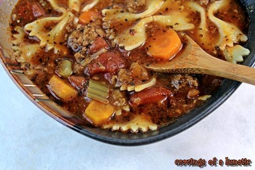 Zesty Hamburger Soup (love hamburger soup, we used to call it poor mans stew and used potatoes instead of the noodles!)
