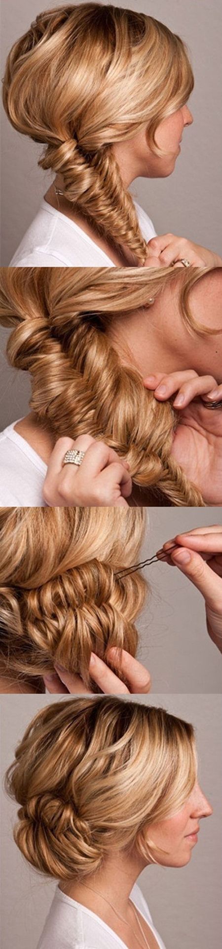 24 holiday hairstyle-This one looks cool, but who has time to fishbone their hair before doing an updo???