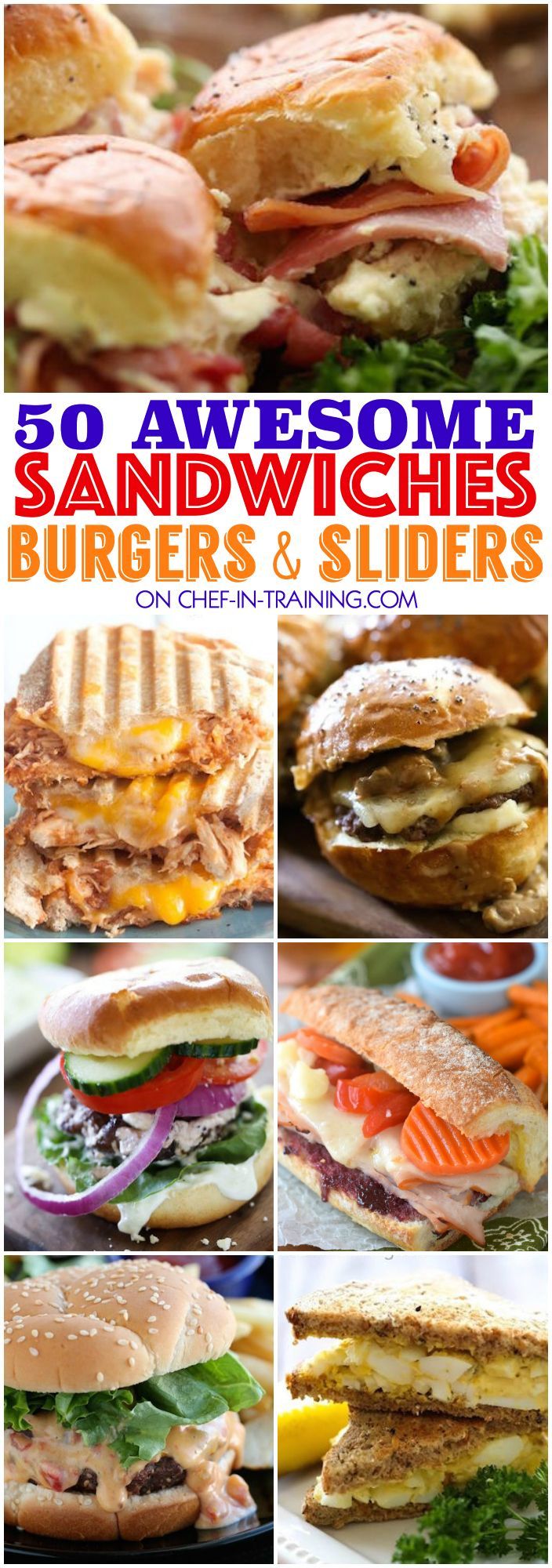 50 Awesome Sandwiches, Burgers and Sliders…. this list is the perfect GO TO for spring and summer! So many yummy unique and