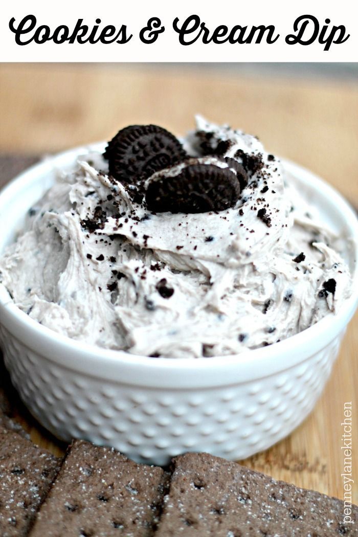 All the goodness of cookies and cream ice cream in this simple dessert dip. Perfect with chocolate graham crackers.