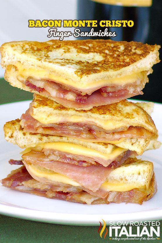 Bacon Monte Cristo Finger Sandwiches.  These look incredible and I cant wait to try them.   This is not vegan!! But, if youre