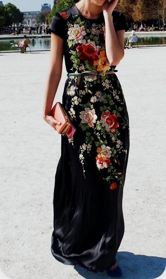 Black Floral Print Round Neck Short Sleeve Maxi Dress – Maxi Dresses – Dresses