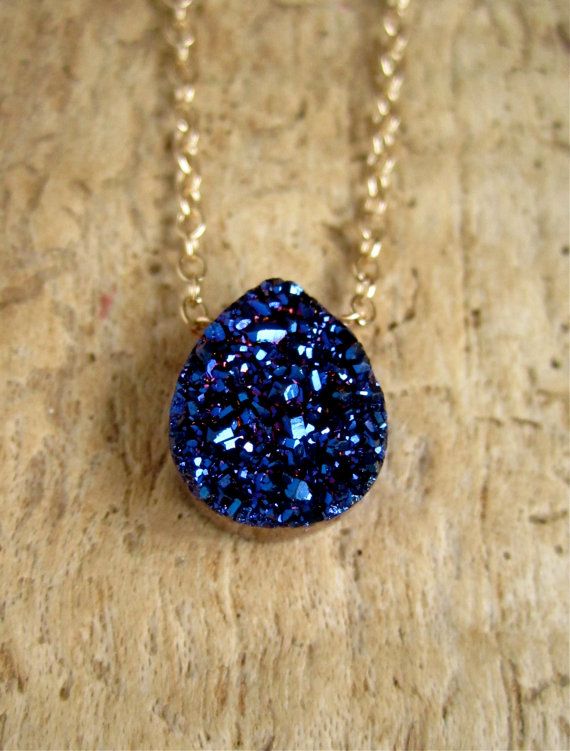 Blue Druzy Necklace Titanium Drusy Quartz 14K by julianneblumlo, $64.00