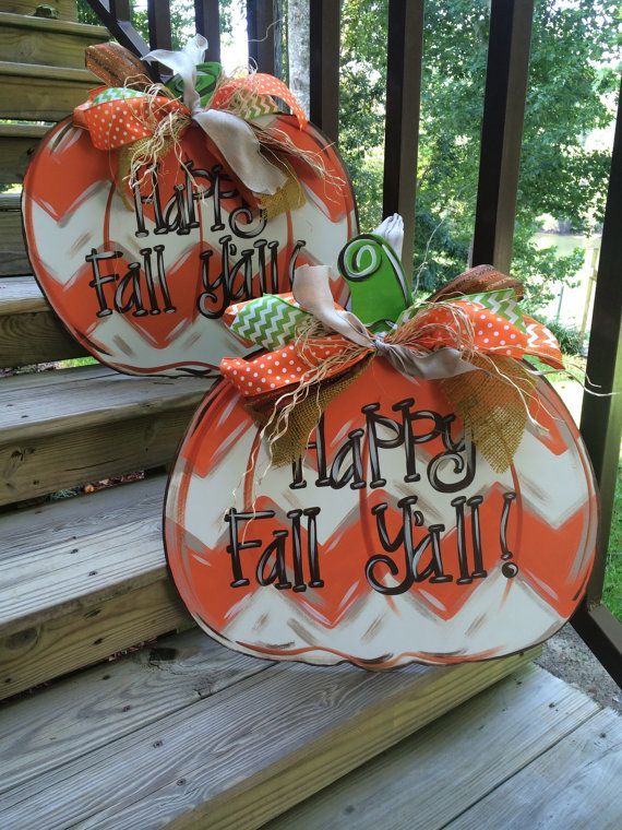 Chevron Fall Pumpkin Door Hanger by WhimsyGirlArt on Etsy
