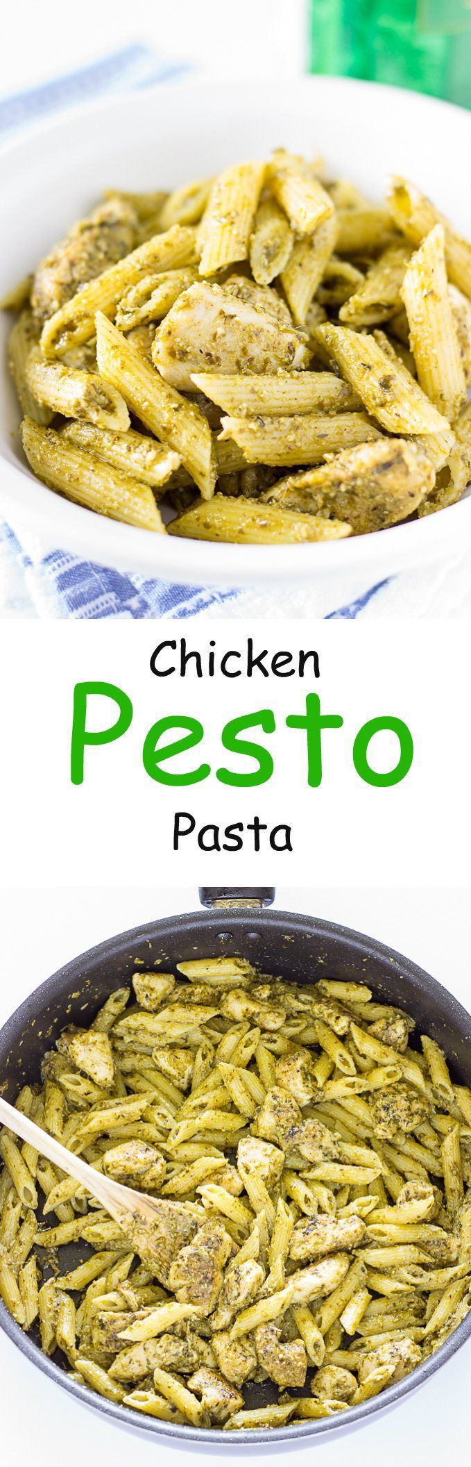 Chicken Pesto Pasta – Chicken and penne pasta in a basil pesto sauce.  Ready in under 20 minutes!