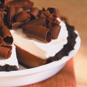 Chocolate Cream Pie.  I just made this for dinner tonight.  It was a super quick and easy recipe.  The filling is sweet enough, so