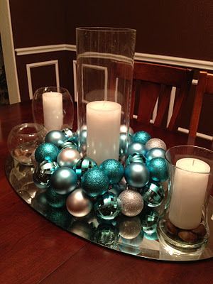 Christmas bulb centerpiece: All you need is a piece of wire, preferably about the thickness of a coat hanger, so it will hold its