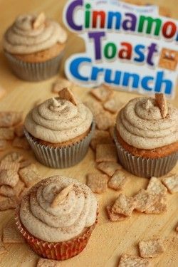 Cinnamond Toast Crunch, oh my, my sons 2 favorite things. Cinnamon toast crunch and cupcakes, hell be in heaven!