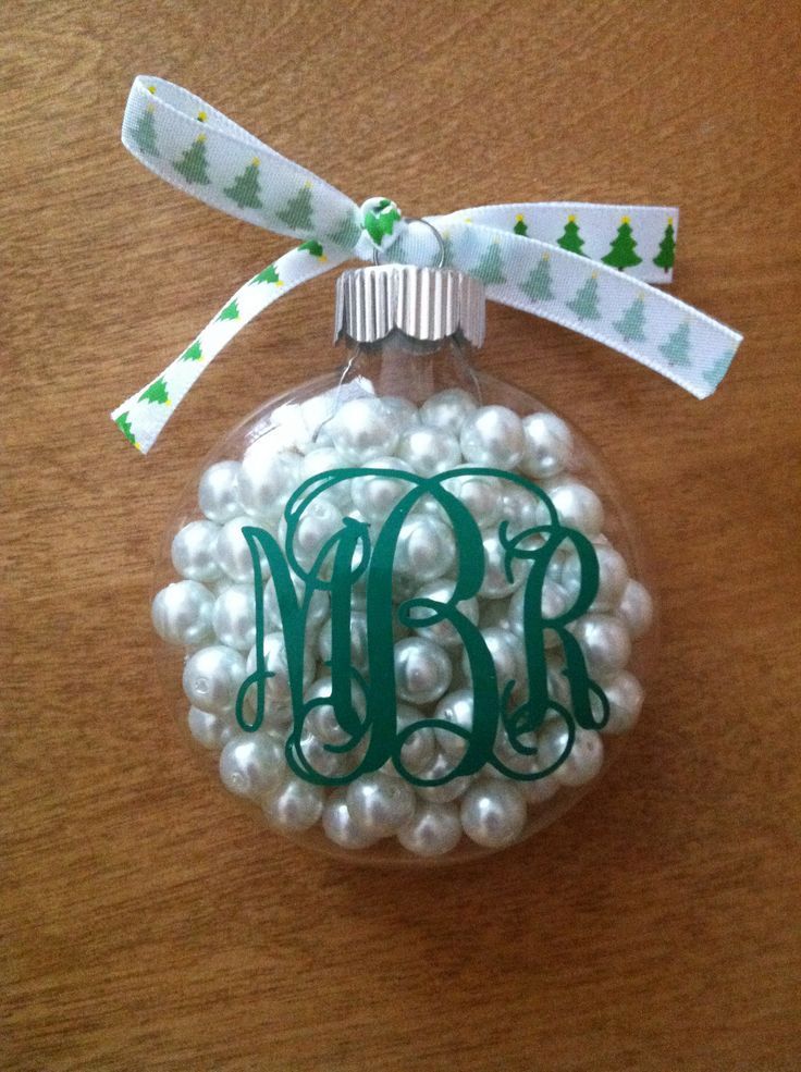clear ornament with pearls and monogram – this would be a perfect exam gift or for a BTS event