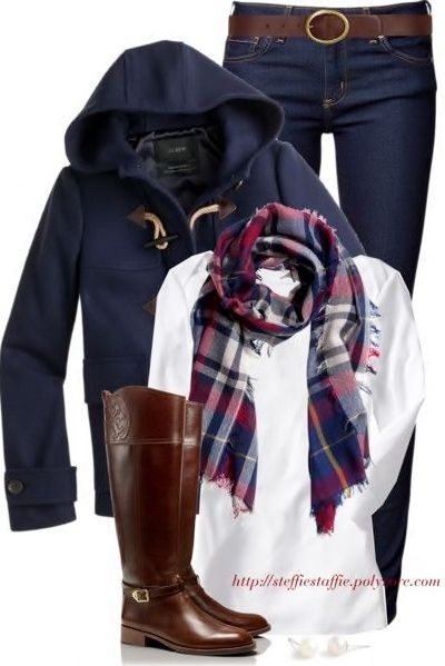 Cognac, Navy, Plaid, & White