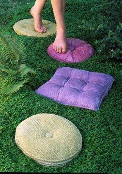 Concrete pillow stepping stones- HOW TOO!!!  **Recycle your old pillow cushions by lathering them with petroleum jelly and