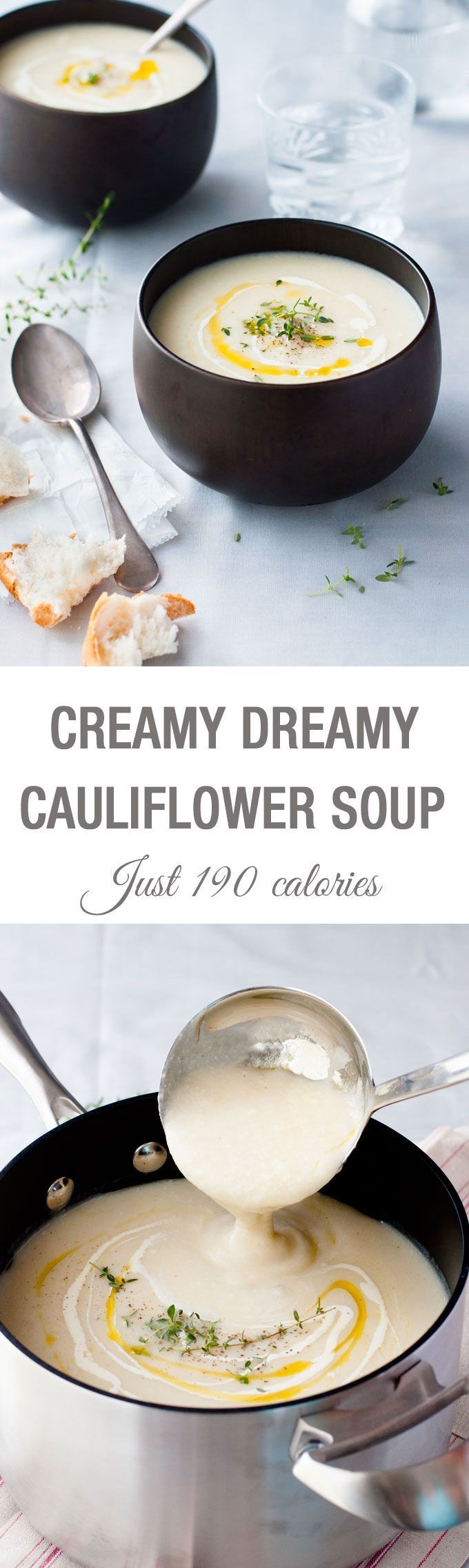 Creamy Dreamy Cauliflower Soup – just 190 calories for a BIG bowl, effortless to make and soooo creamy!