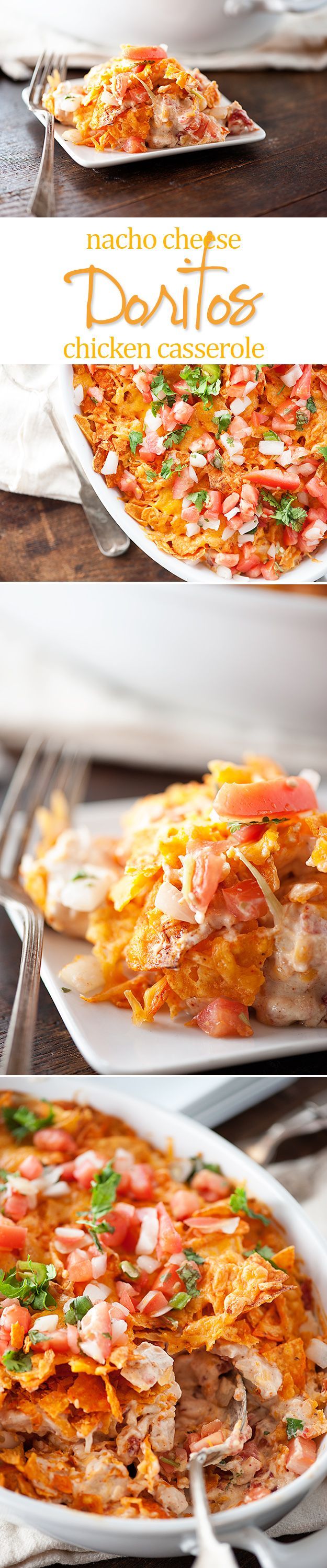 Doritos Chicken Casserole – nacho cheese Doritos, chicken, and cheese all baked in a delicious casserole!