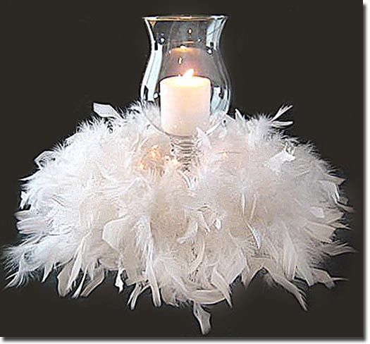 Easy to create, simply placing a feathered boa to create the base. Great candle centerpiece idea.