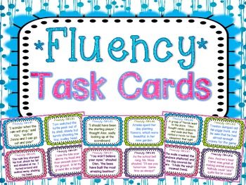 Fluency Task Cards { Short stories for Oral Fluency Reading Practice } 32 Fluency Task Cards with varied sentence types to help