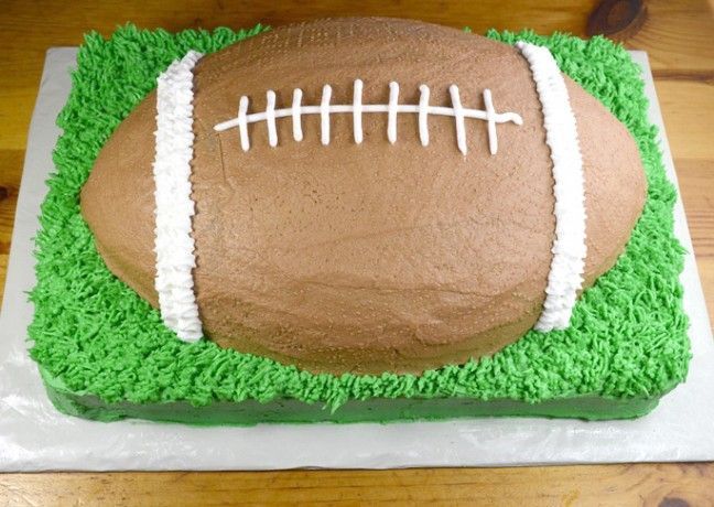 Football Cake Recipe – for the birthday boy – came out really cute but need to figure out how to not overcook the edges of the