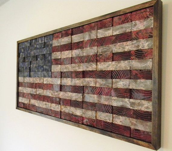 For Joe and Mandy?  Recommissioned Flag No. 3 – original oil on reclaimed wood wall hanging via Etsy