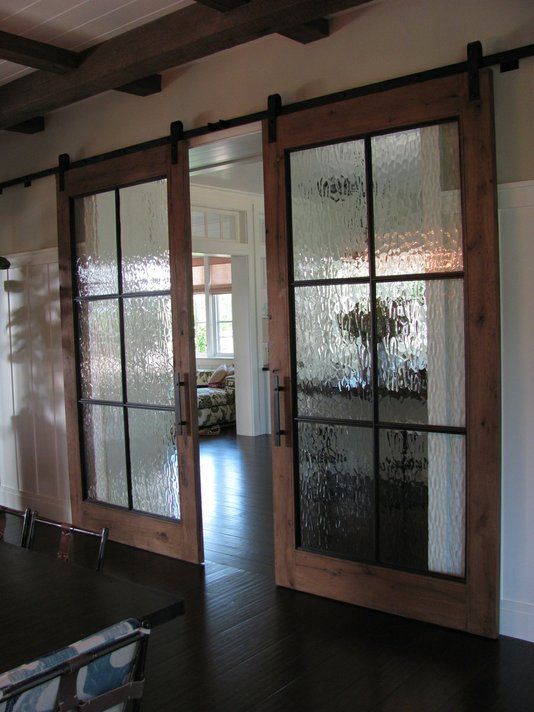 Glass barn doors…Gives charm and a rustic feel to any home, love being able to separate rooms, but open them completely as if