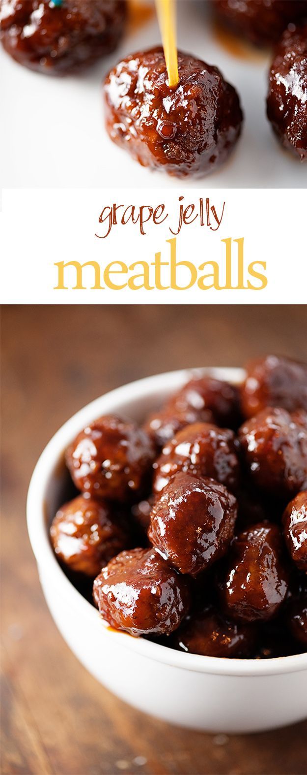Grape Jelly Meatballs – just three ingredients and made in the slow cooker! Perfect appetizer for football or New Years!