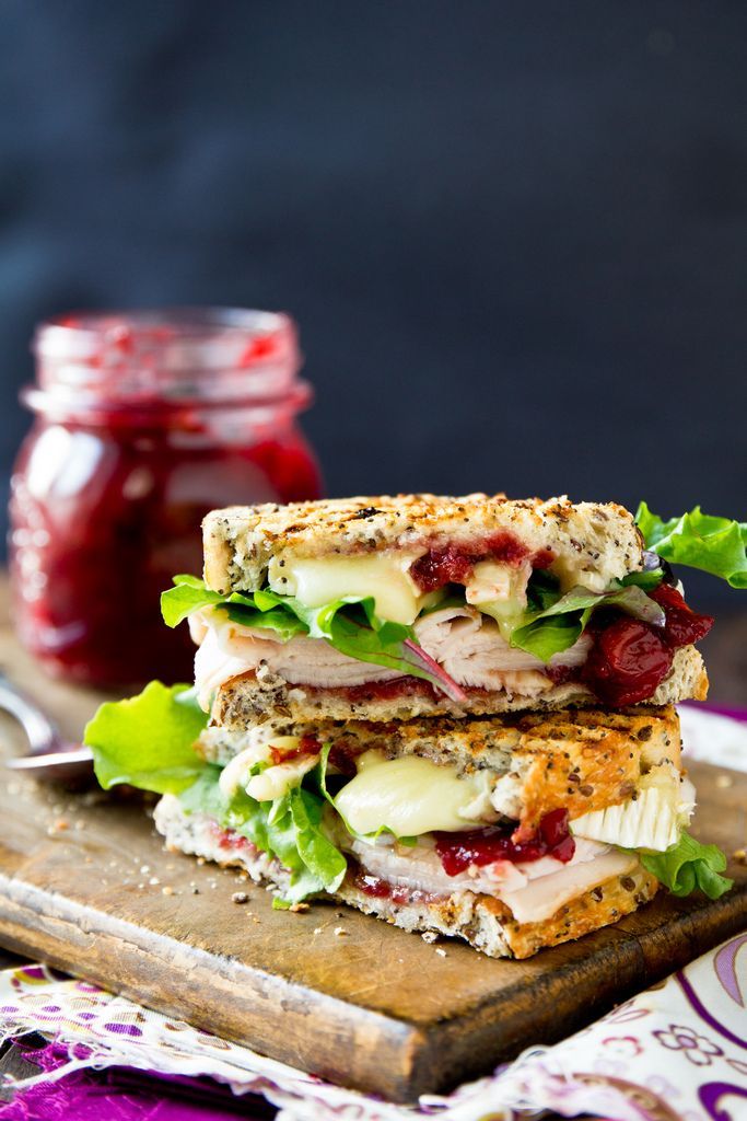 Grilled turkey & brie sandwich with cranberry/apricot sauce. I think any homemade cranberry sauce would be good. / kj
