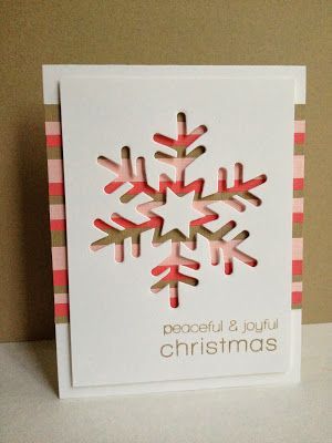 handmade Christmas card frin Im in Haven: Striped Snowflakes … negative space die cut snowflake over striped paper … luv this