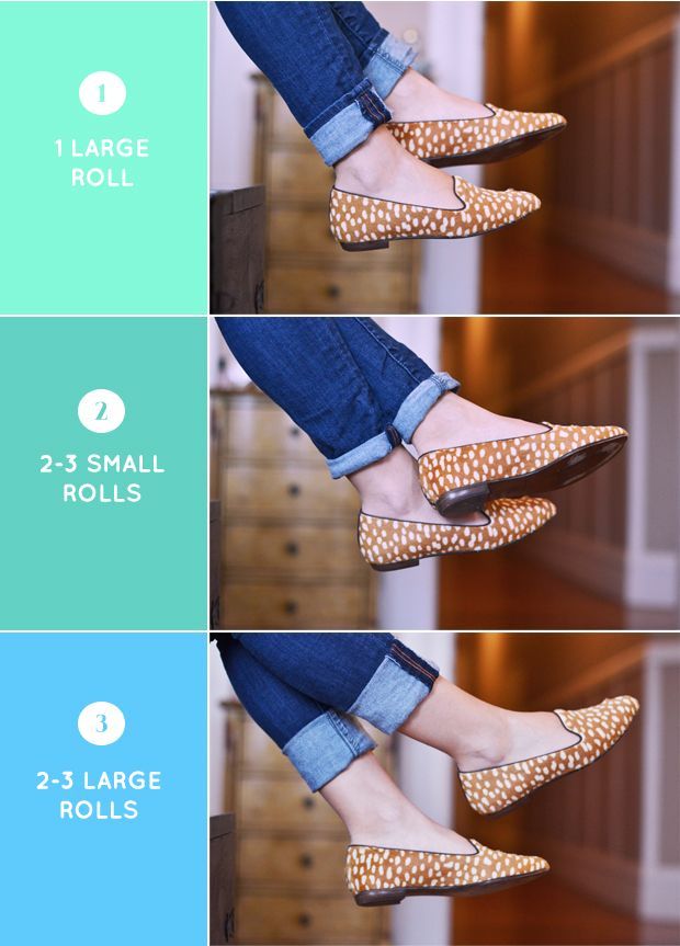 How to roll your jeans and what they will look like with different shoe styles.