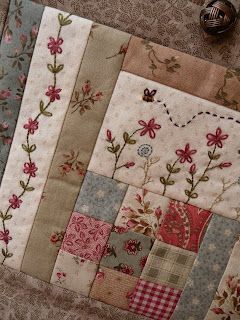 I love the look of this patchwork/embroidery mix. Love the color scheme, too.  just pretty