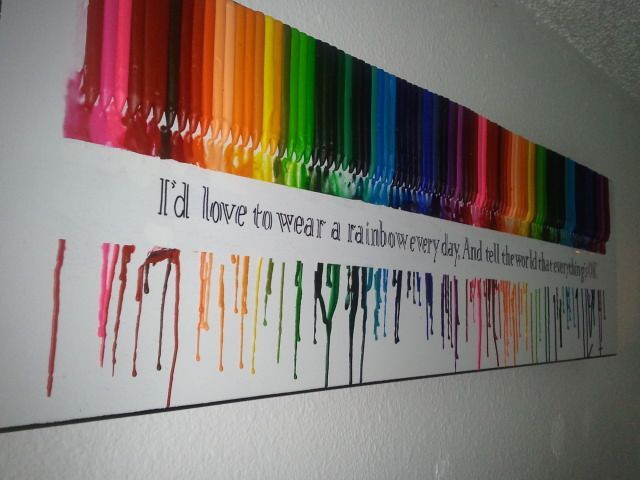I melted crayons in order of the rainbow and added a Johnny Cash quote from “Man in Black”. I used 2″ painters tape, melted