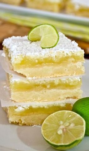 Key Lime Bars | Would probably scale back the sugar by 1/4 cup like she suggests, increase juice to 1/3 cup & increase zest to 2