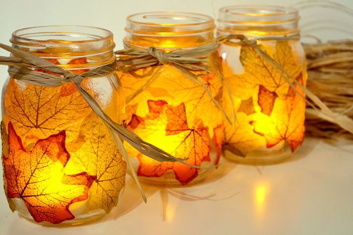 Make Autumn leaf candle holders for fall | via Spark & Chemistry
