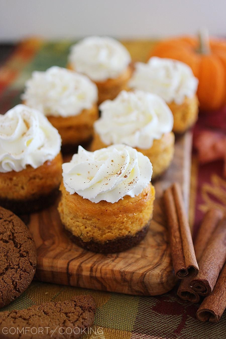 Making these for Thanksgiving! Mini Pumpkin Cheesecakes with Gingersnap Crusts