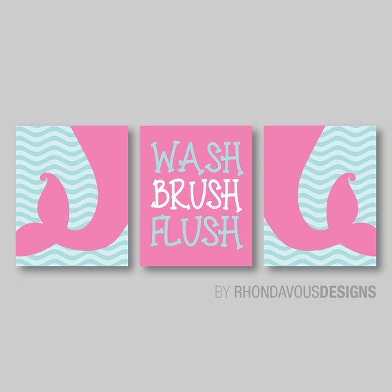 MERMAID+Wash+Brush+Flush+Bathroom+Print+Trio+by+RhondavousDesigns2,+$20.00