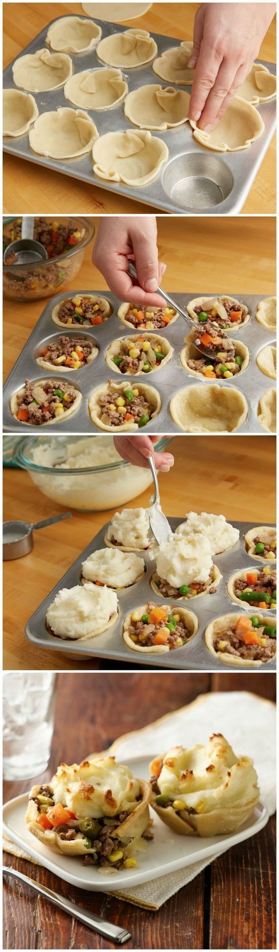 Mini Shepherd’s Pot Pies | Mini shepherd’s pies are sure to be a new family favorite recipe! Use purchased or leftover mashed