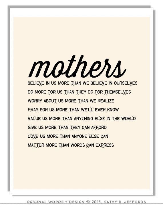 Mothers Matter Typographic Print For Mom. Sentimental Mothers Day or Birthday Gift.  Wall Art For New Mom/ Mom To Be. Motherhood
