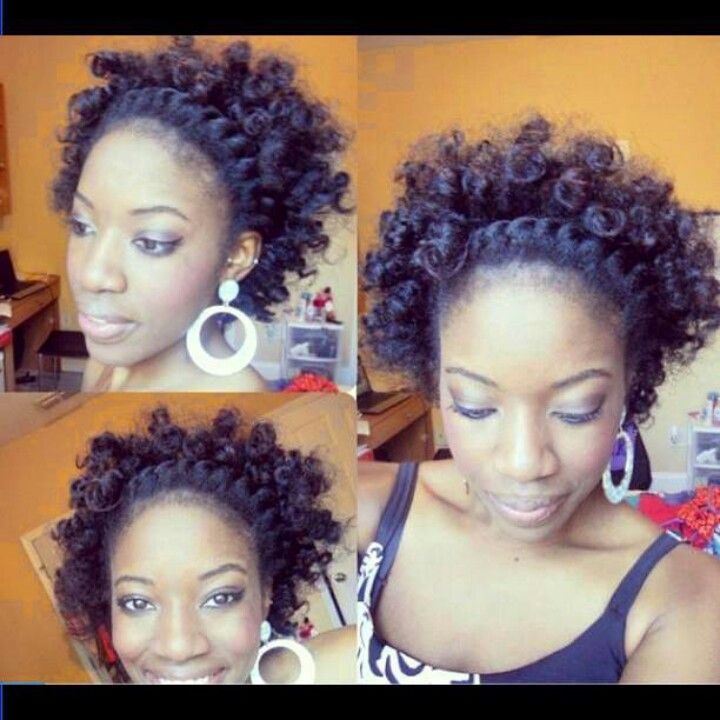 Natural hair style for short hair  Plan to recreate using two strand twist for front portion and bantu knot the rest so that it