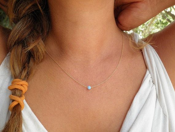 Opal Necklace, Tiny One 4mm Blue Opal Necklace, 14K Gold Filled Necklace, Opal Jewelry, Minimalist Pendant, Delicate Necklace on