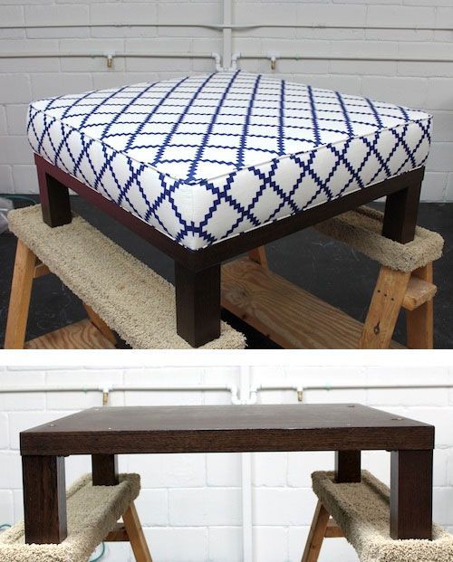 Ottoman DIY – Turn a cheap end table into a padded ottoman. Full Step-by-Step Tutorial.