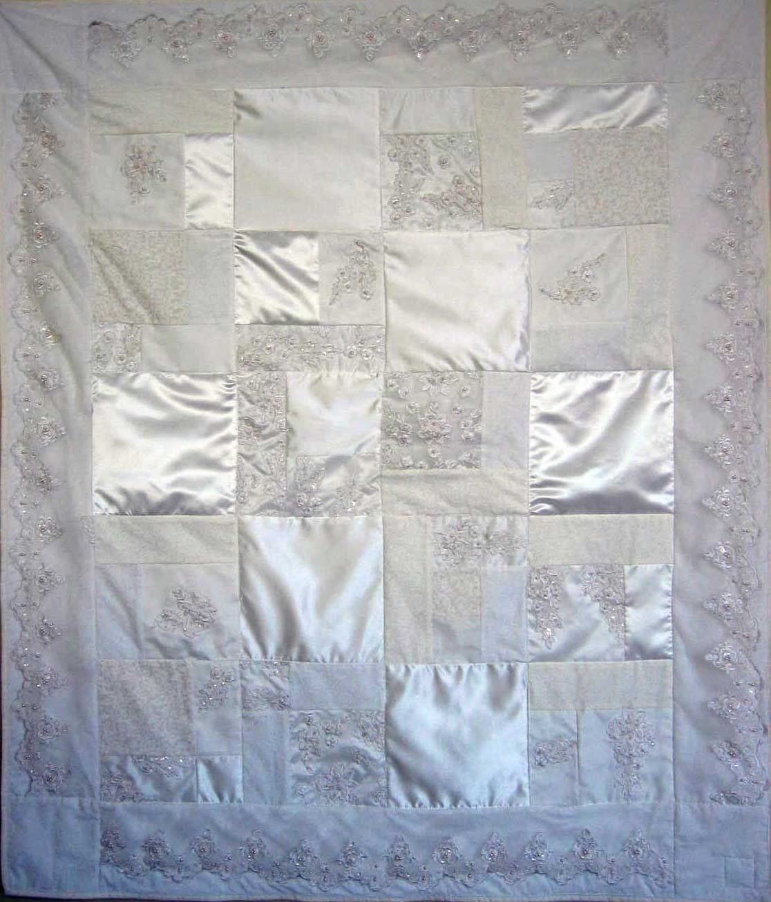 @patchworkbear Turn your wedding dress into a beautiful handmade quilt! Your dress will be pieced with parts of your dress, veil