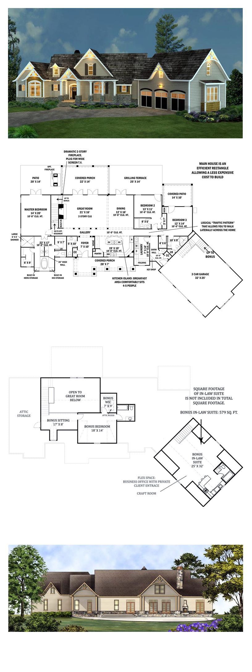Ranch House Plan 98267 | Total Living Area: 2498 sq. ft. Just need an office added somewhere too