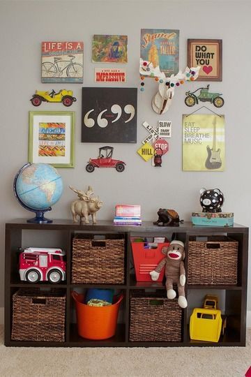 Reids Excellent Eclectic Room, cute idea for wall in new room.  love the pics and the book shelf for storage.