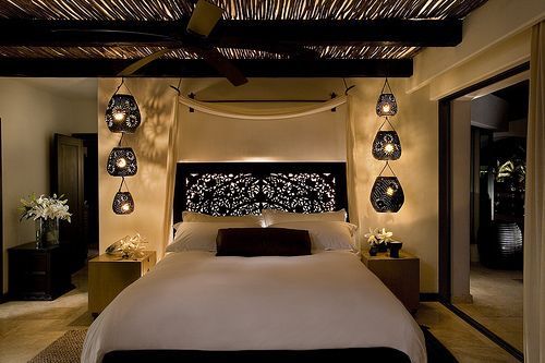romantic bedroom – love the lighting & behind the headboard lighting