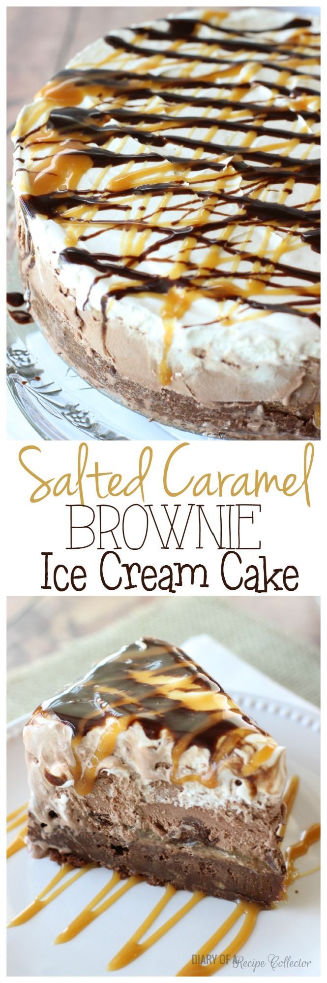 Salted Caramel Brownie Ice Cream Cake – Layers of rich brownie filled with toffee, salted caramel, dark chocolate truffles,