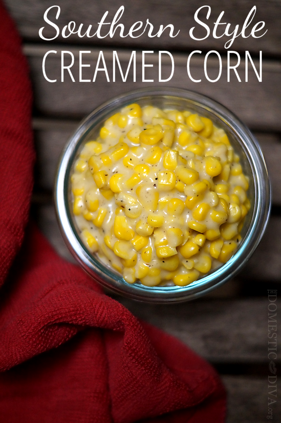 Simple Southern Style Creamed Corn Recipe made with frozen corn, butter, milk, and flour.
